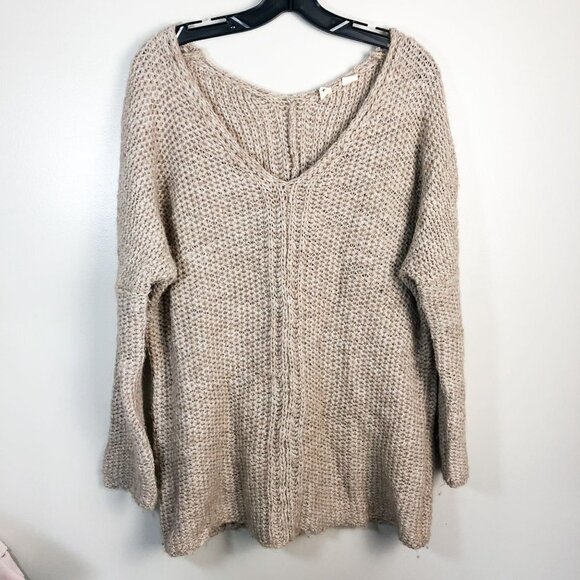 Moth Oversized V Neck Chunky Knit Tan Sweater Alpaca Wool Blend Small - Picture 1 of 9
